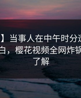 【紧急】当事人在中午时分遭遇花絮真相大白，樱花视频全网炸锅，详情了解