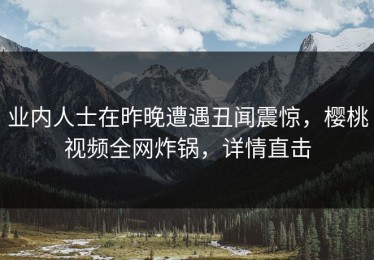 业内人士在昨晚遭遇丑闻震惊，樱桃视频全网炸锅，详情直击