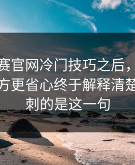 每日大赛官网冷门技巧之后，容易踩坑的地方更省心终于解释清楚了：最刺的是这一句