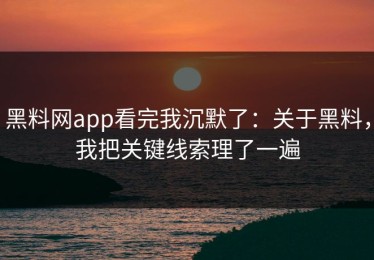 黑料网app看完我沉默了：关于黑料，我把关键线索理了一遍